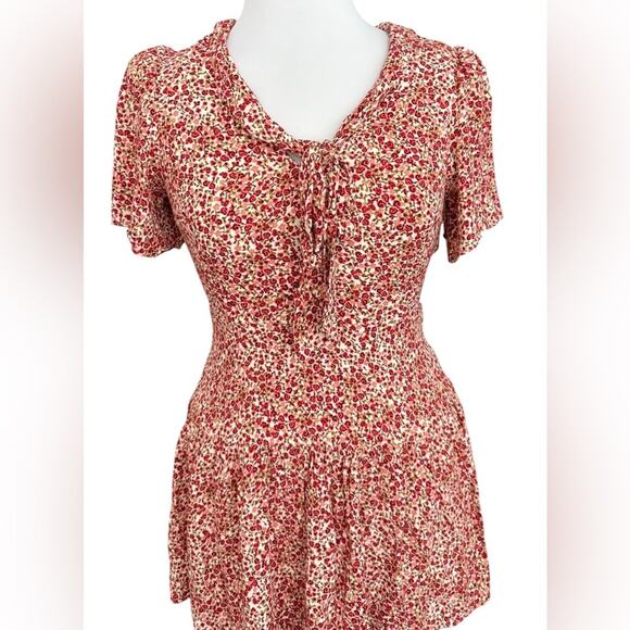 Reformation Adelina Floral Mini Dress Drop Waist V-Neck Ditsy Floral Size 2 - Picture 3 of 15